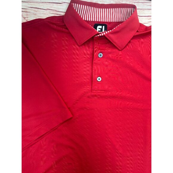 FootJoy FJ Red Solid Lisle Short Sleeve Mens Polo Medium Casual - Picture 3 of 5